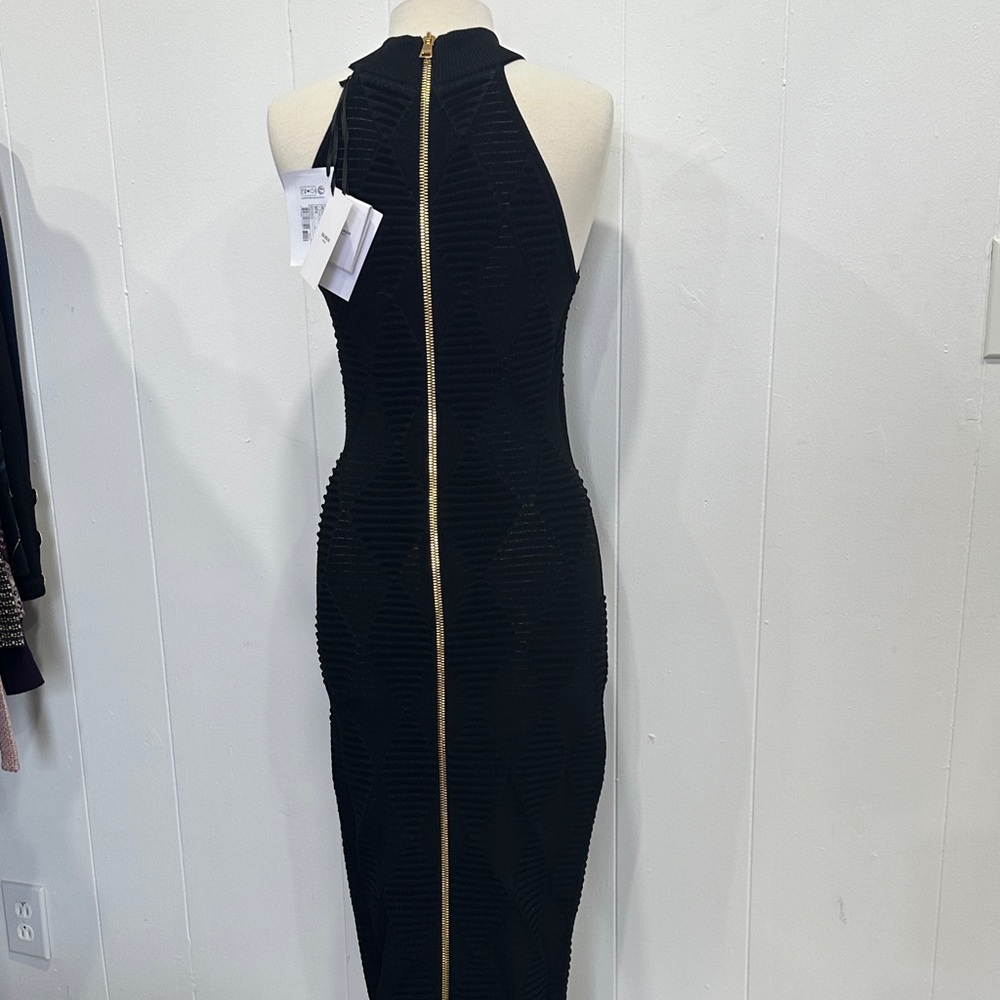 Balmain black long textured knit dress NWT size 40